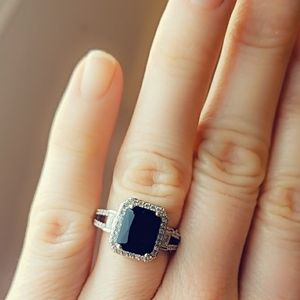 Black Sapphire Engagement Ring 925 Silver Wedding ring gift